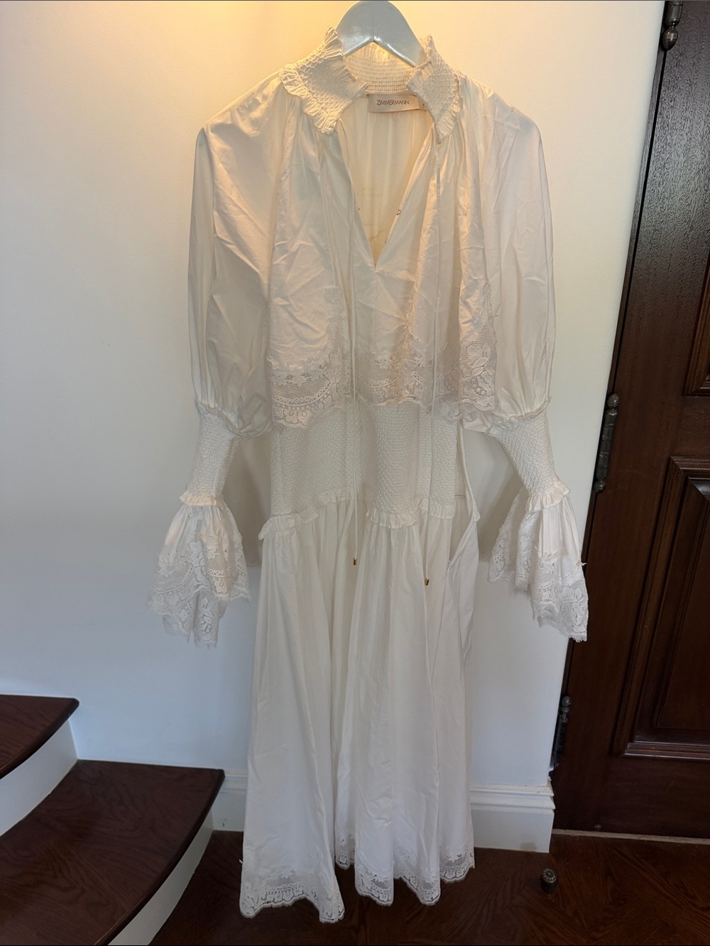 Zimmermann Ivory Lace-Trim Maxi Dress with Smocked Waist NEVER wORE
